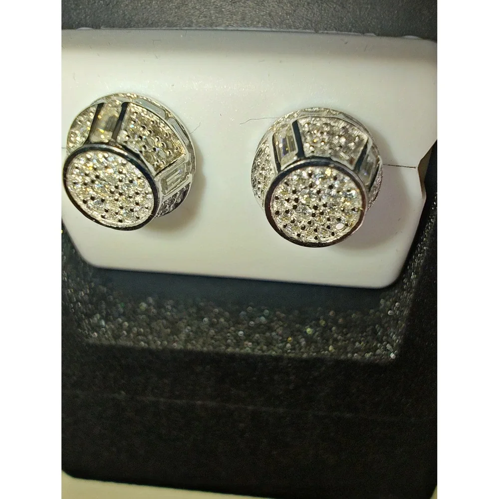 Stud Earrings 925 Sterling Silver 2.00ctw Moissanite Iced Out Baguette Halo
